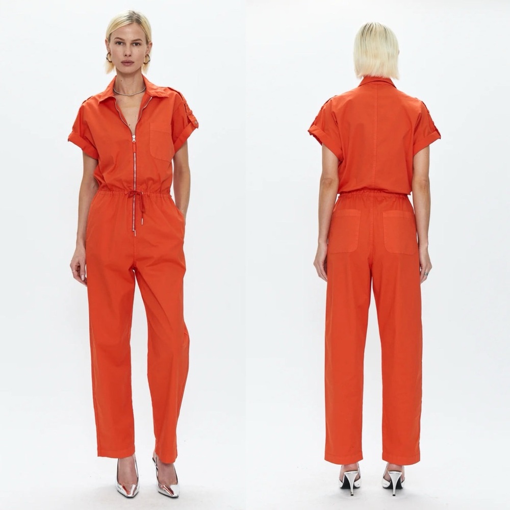 Pistola Jordan Short Sleeve Zip Front Jumpsuit in Poppy
